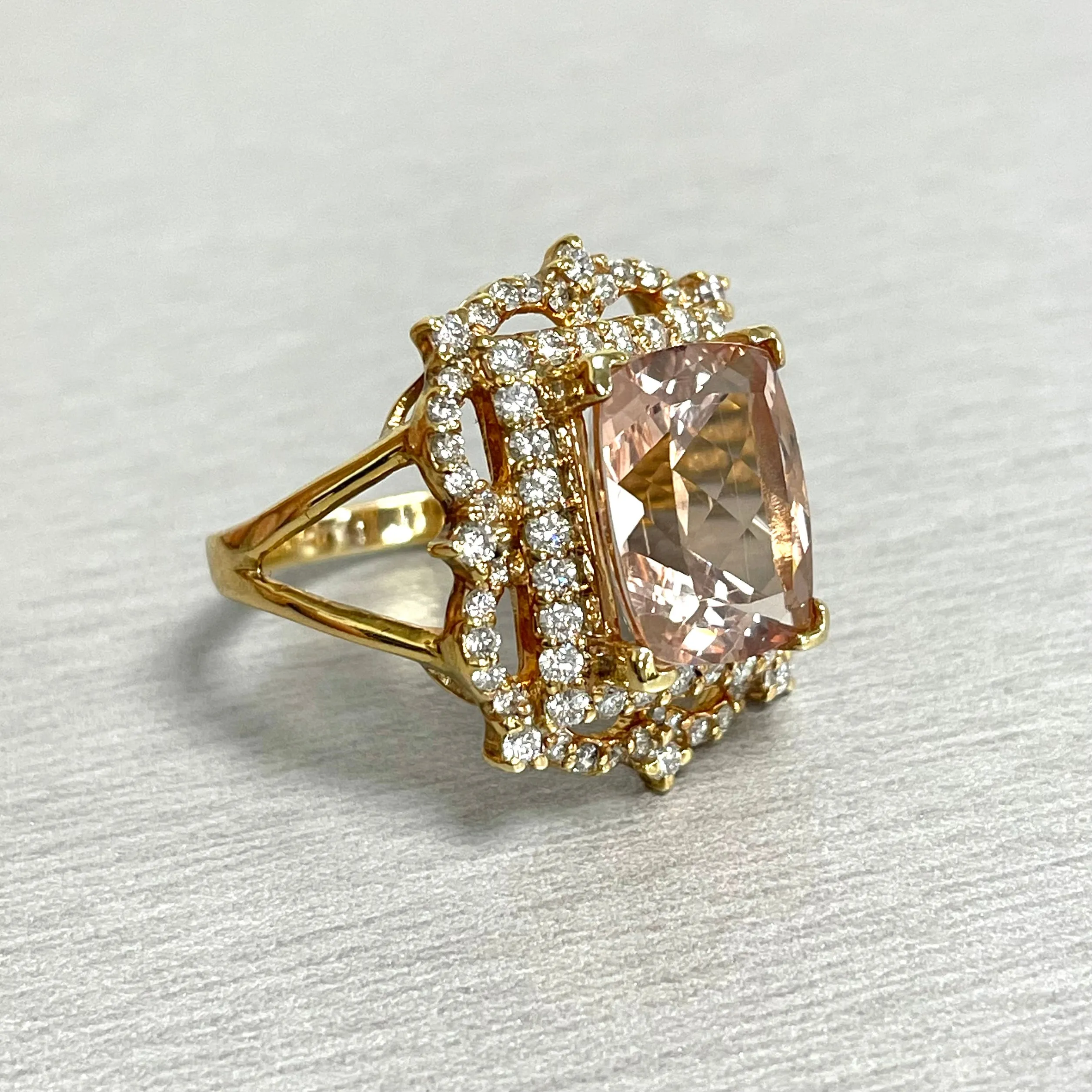 Beauvince Frame Morganite & Diamond Ring (5.35 ct Morganite) in Yellow Gold