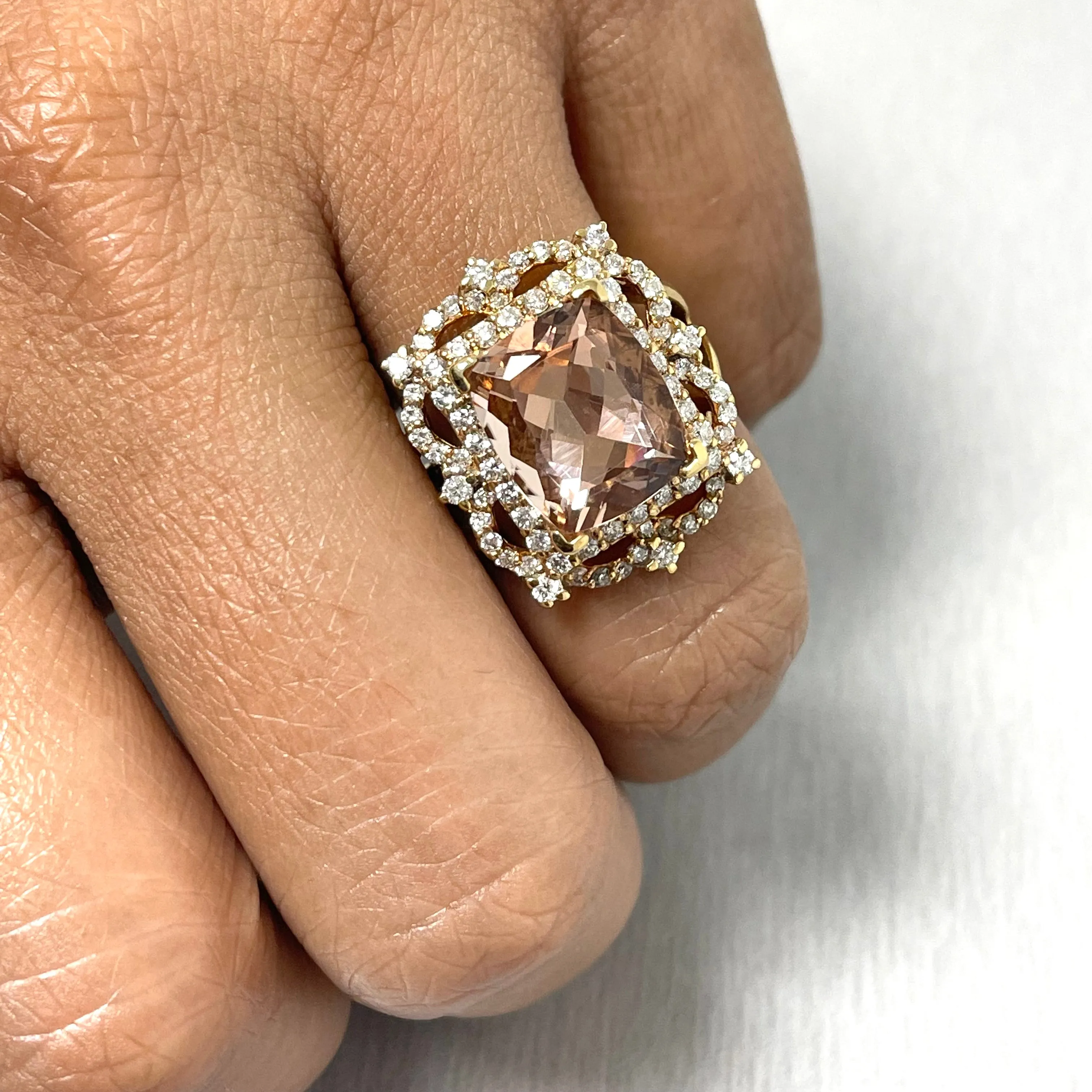 Beauvince Frame Morganite & Diamond Ring (5.35 ct Morganite) in Yellow Gold