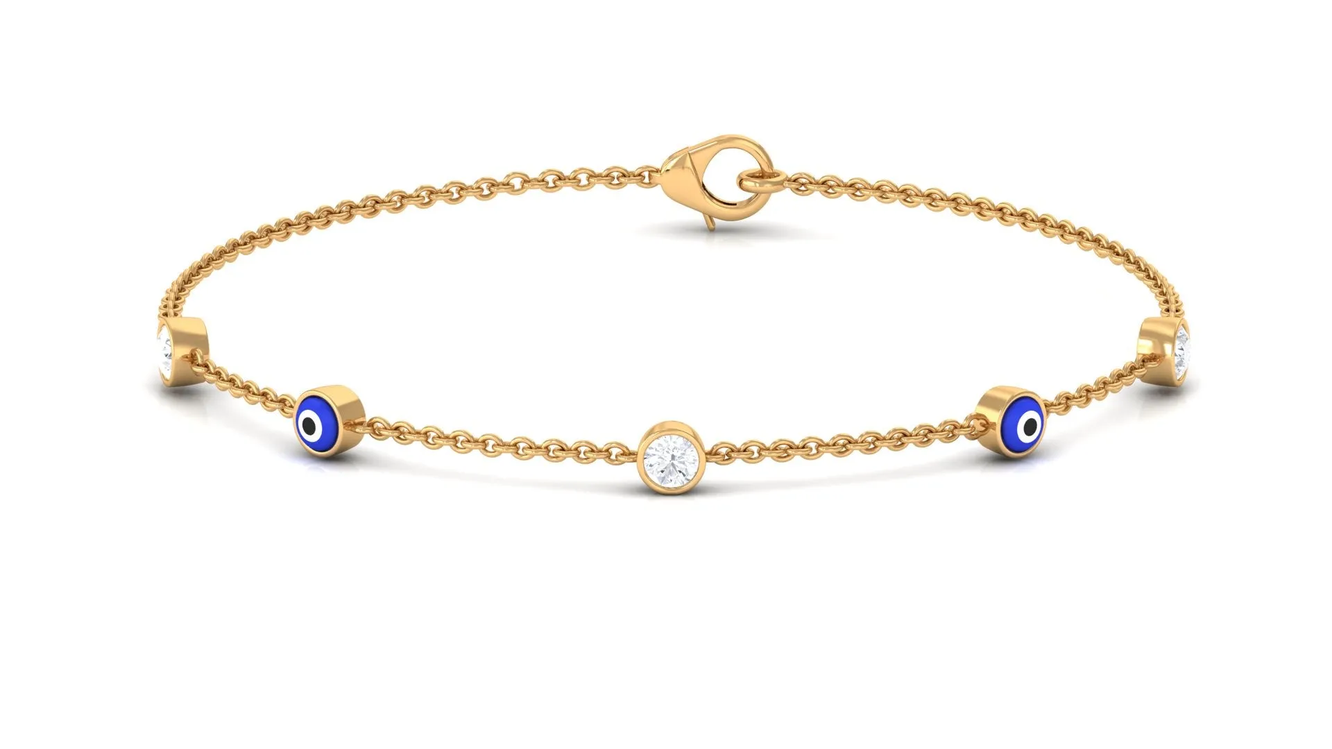 Bezel Set Moissanite and Evil Eye Station Chain Bracelet