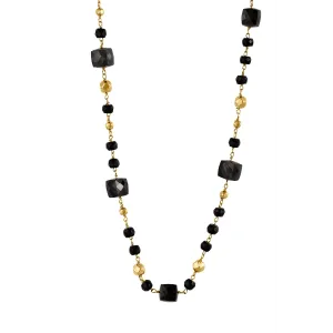 Bijoux de Mer Faceted Black Spinel and Diamond Bead Necklace 27 inch