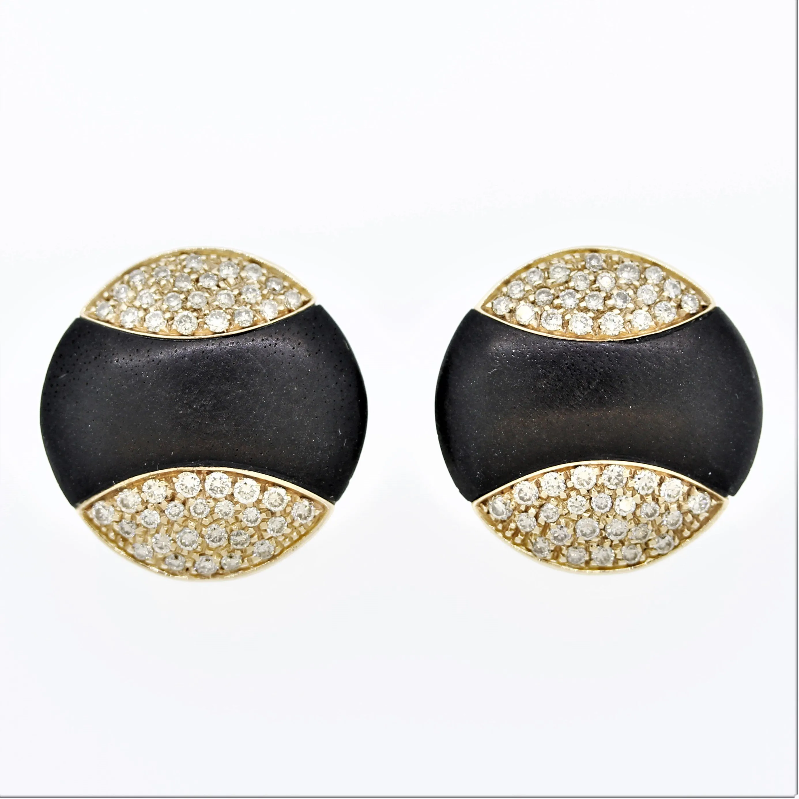 Black-Coral Diamond Gold Round Button Earrings