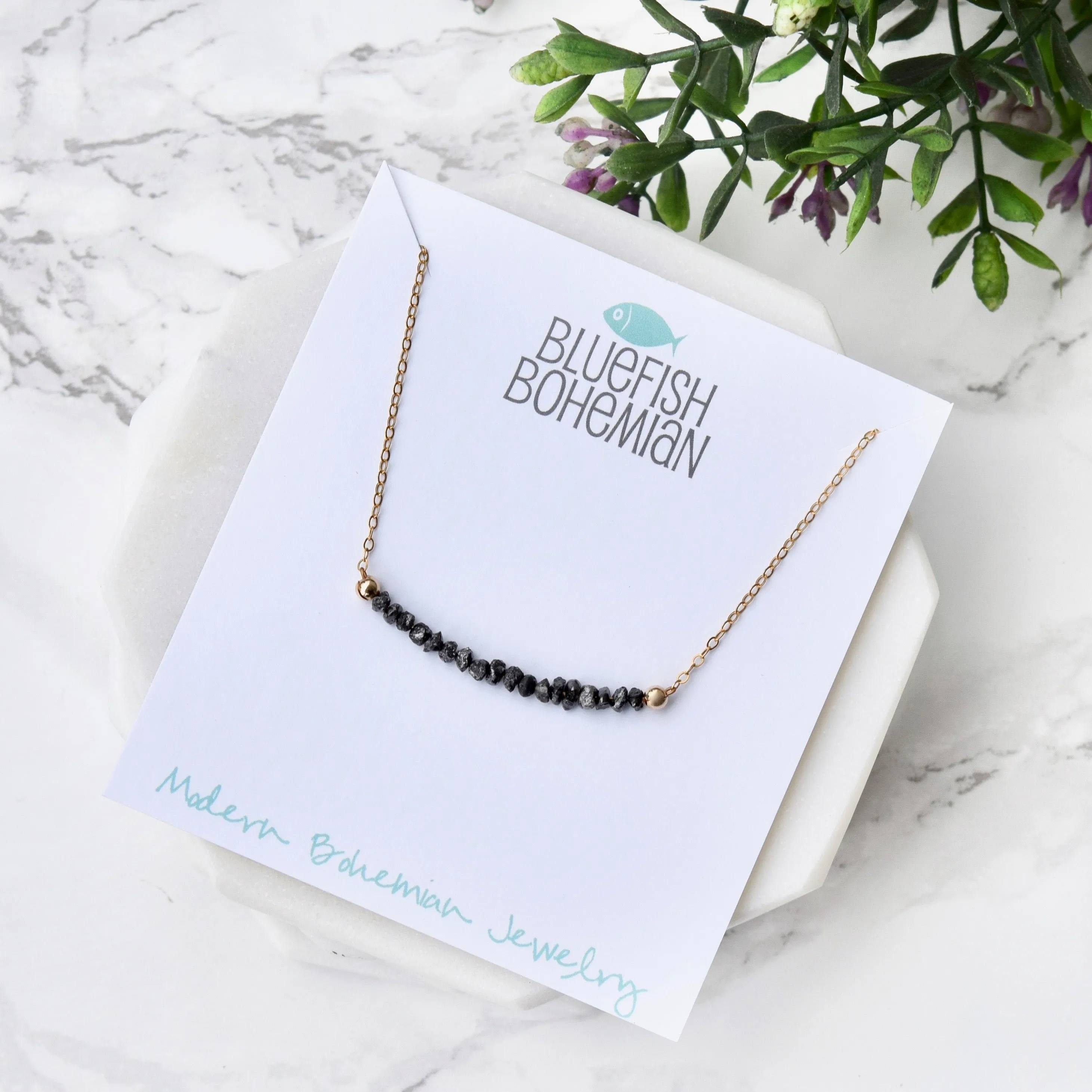 Black Diamond Nugget Necklace ~ Gold Filled