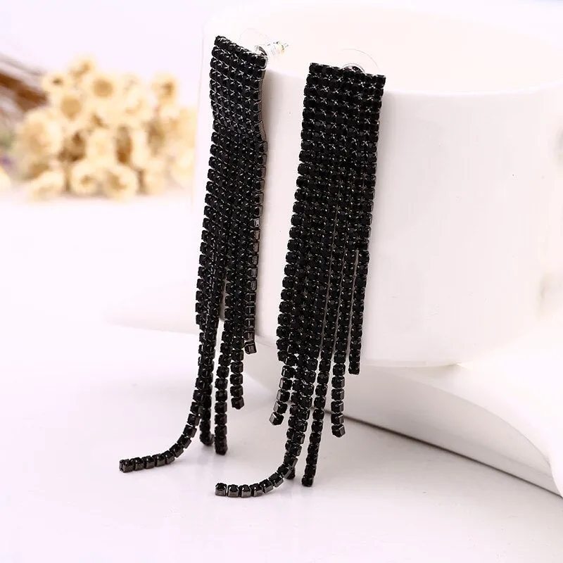 Black Full Rhinestone Dangle Drop Earring  Luxury Jewelry