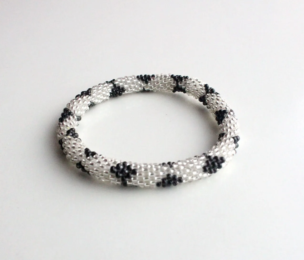 Black Silver Crocheted Roll On Bracelet