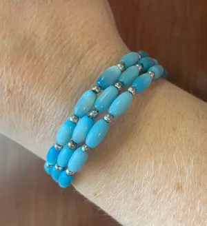 Blue Moonstone Silver Bead Wire Wrap Bracelet