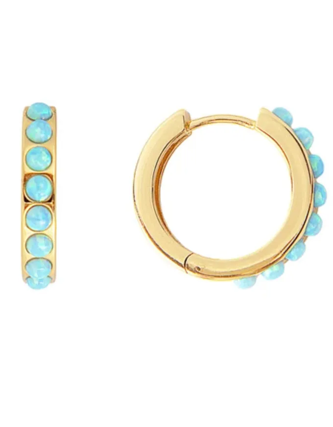 Blue Opal Crystal Midi Hoops Gold