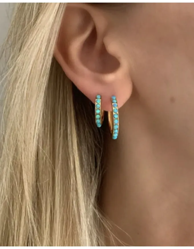 Blue Opal Crystal Midi Hoops Gold