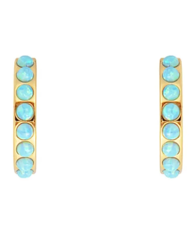 Blue Opal Crystal Midi Hoops Gold