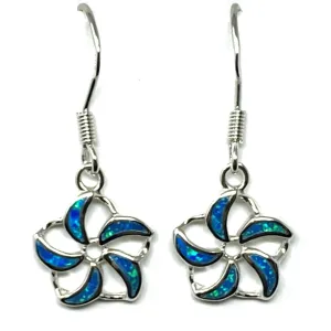 Blue Opal Open Flower Sterling Silver Dangle Earrings