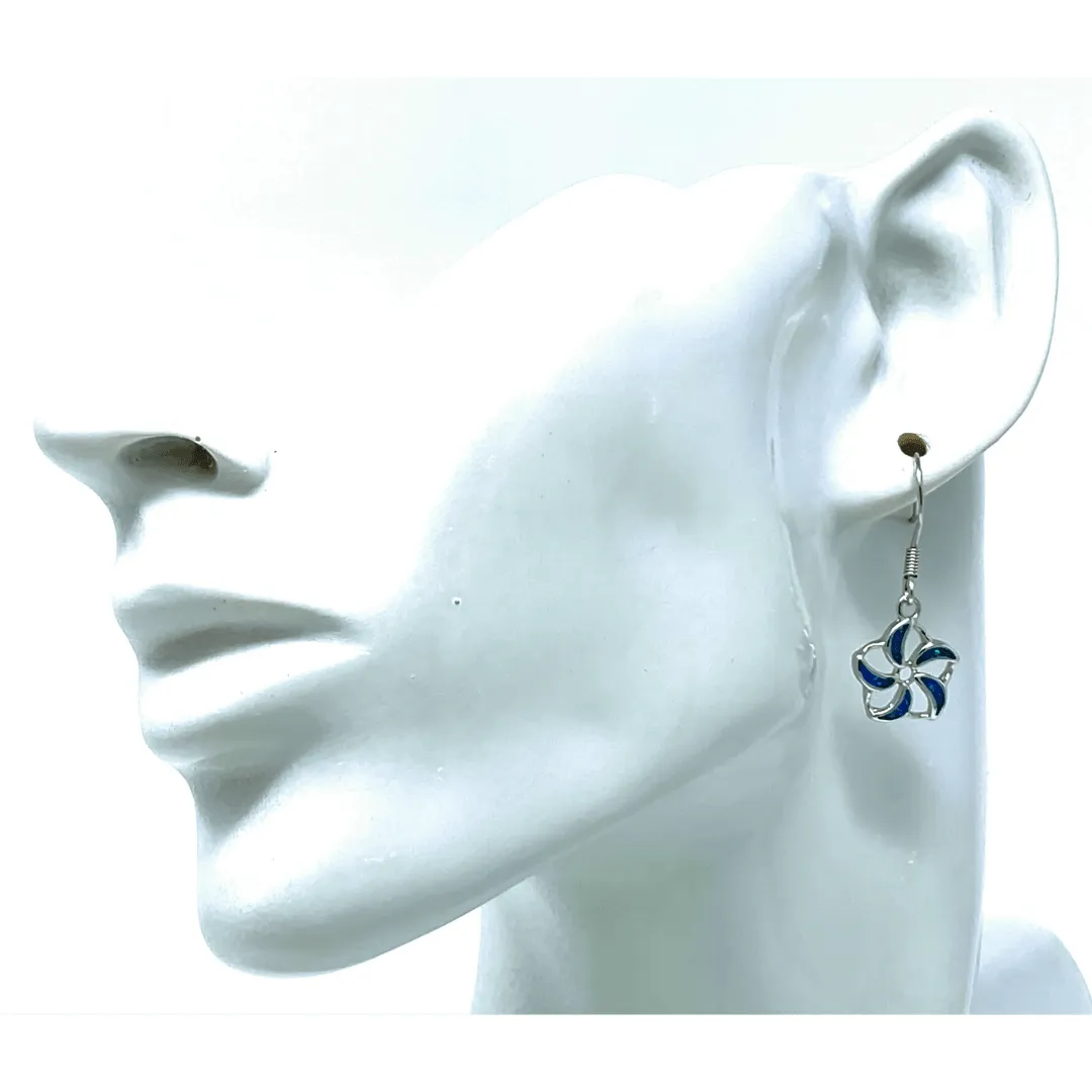 Blue Opal Open Flower Sterling Silver Dangle Earrings