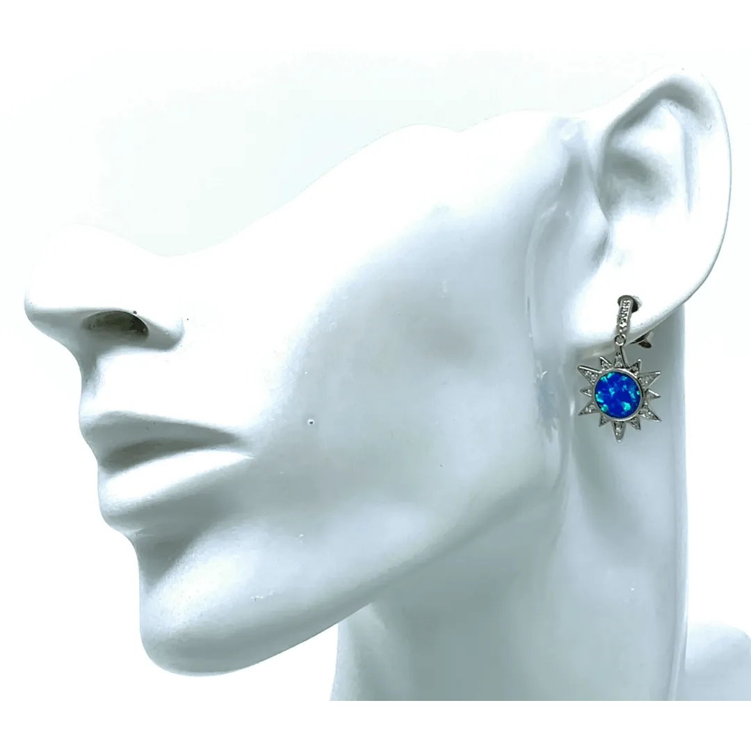 Blue Opal Sun Cubic Zirconia Sterling Silver Earrings