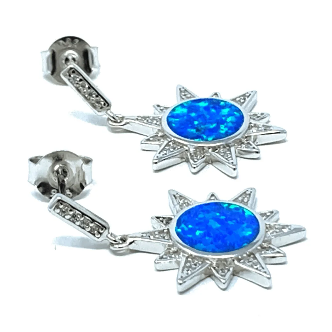 Blue Opal Sun Cubic Zirconia Sterling Silver Earrings