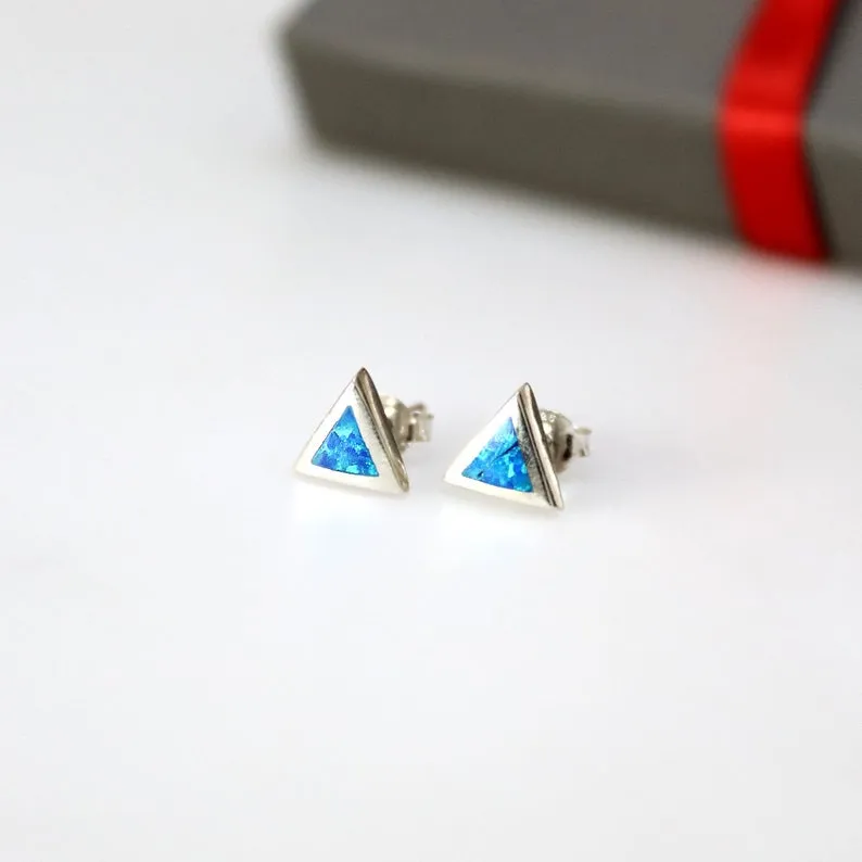 Blue Stud Earrings with Opal