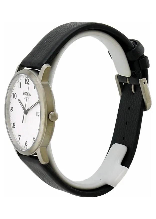 BOCCIA GENTS TITANIUM BLACK LEATHER STRAP 3618-01