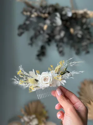 Bohemian Wild Look Flower Hair Piece, Rose and Eucalyptus Hair Comb, Unique Bridal Hair Accessories