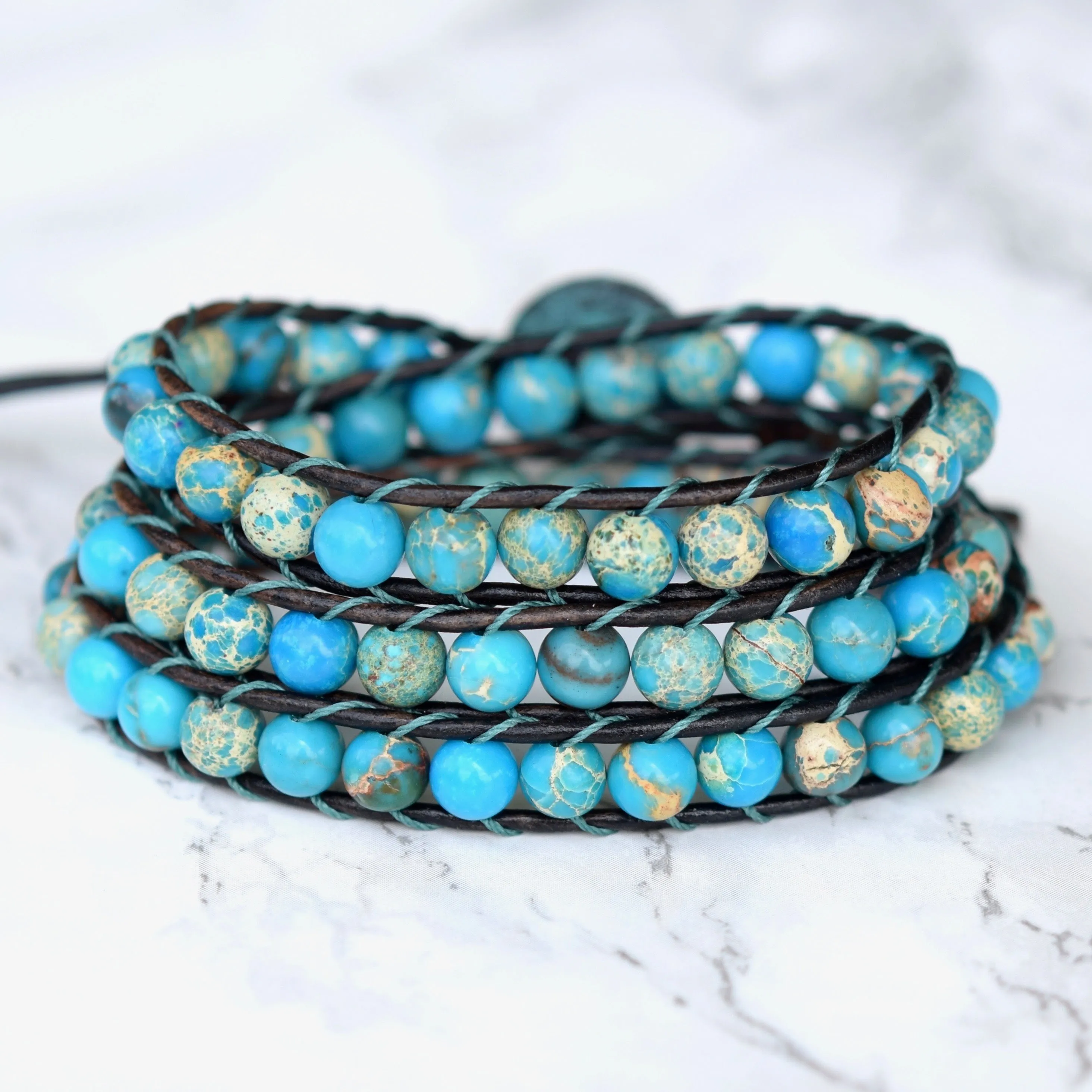 Boho Turquoise Jasper Wrap Bracelet