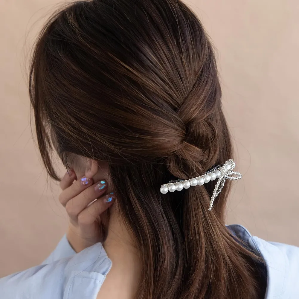 Bow and Pearl Skinny Hair Barrette