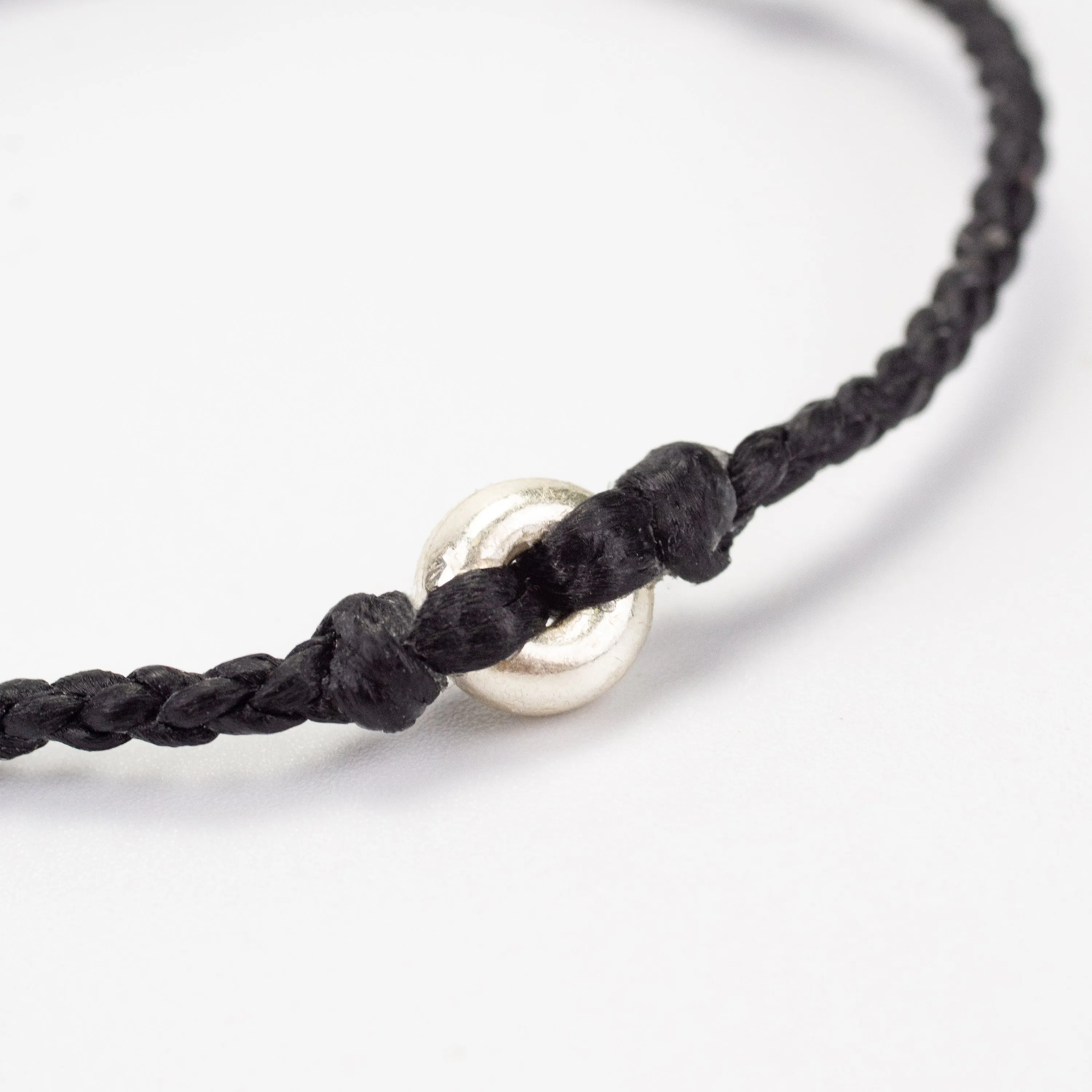 Bracelet with Ring Silver Charm in Black