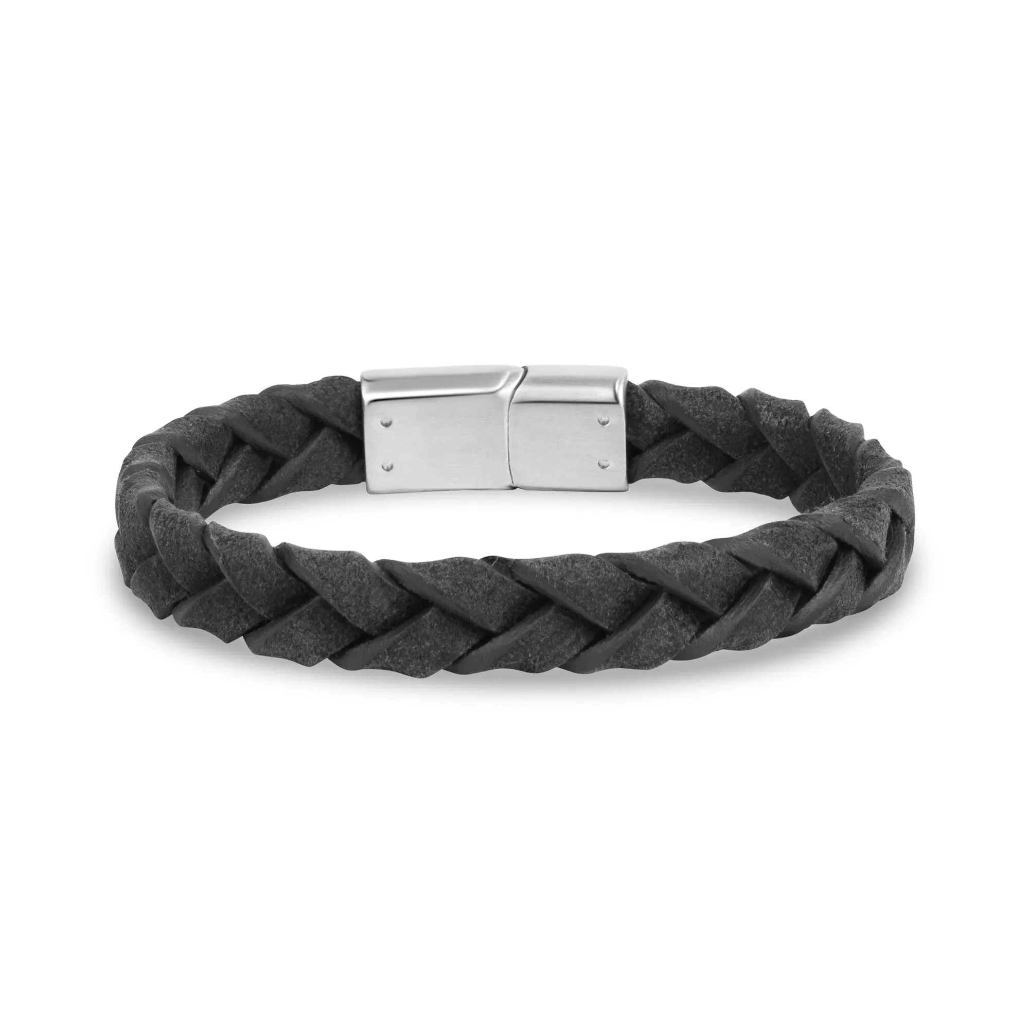 BRAIDED DARK GREY LEATHER BRACLET