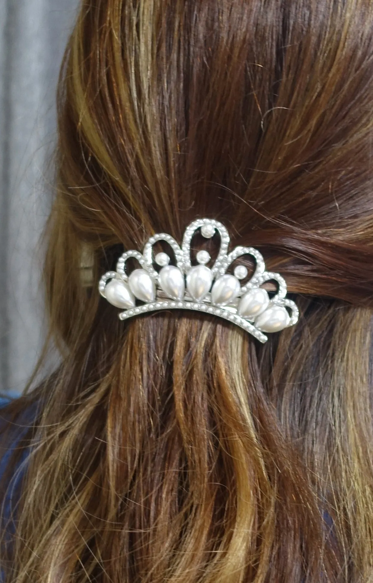 bridal hair barrette, tiara hair barrette, pearl hair barrette, wedding hair barrette for women