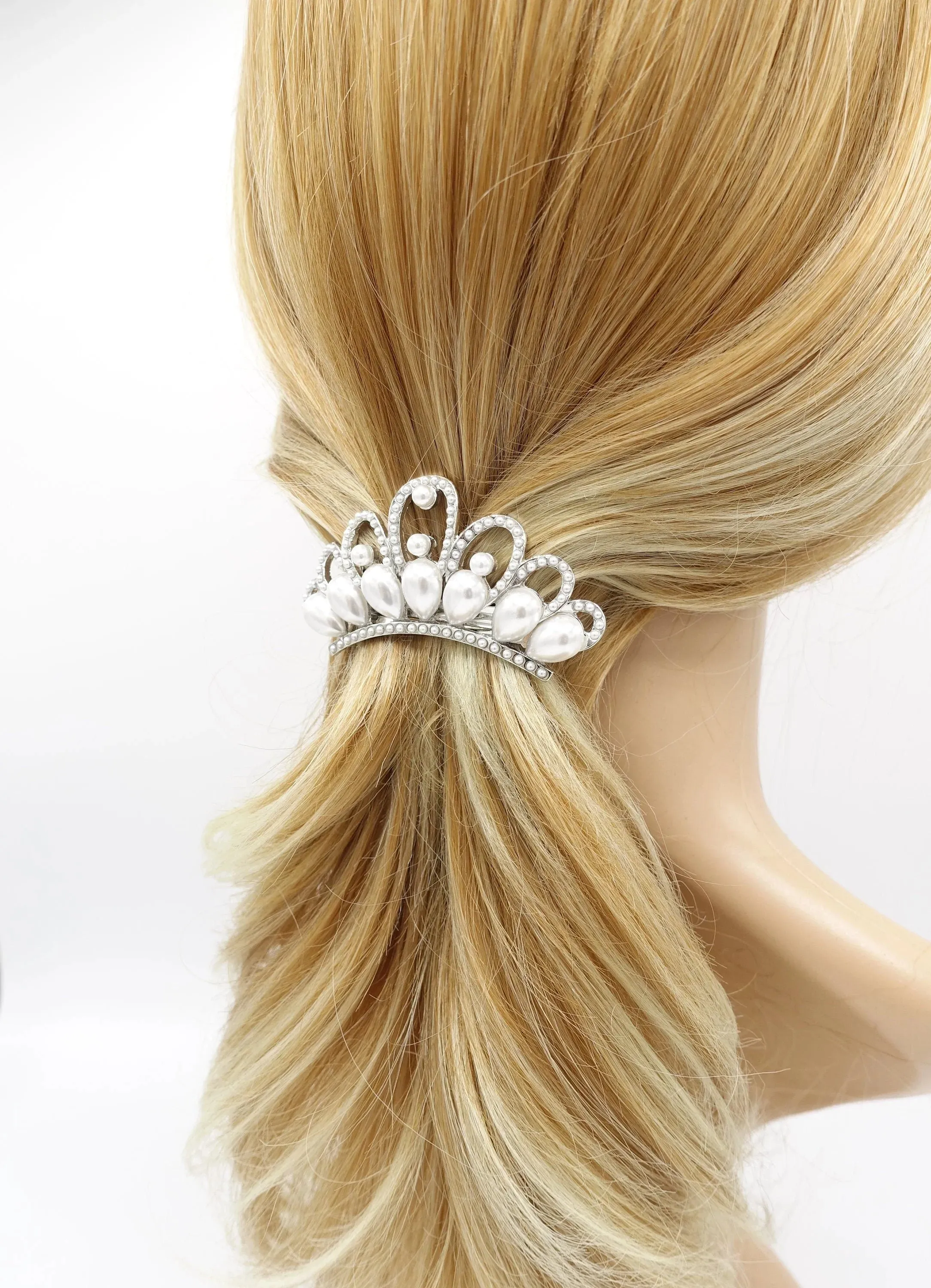 bridal hair barrette, tiara hair barrette, pearl hair barrette, wedding hair barrette for women