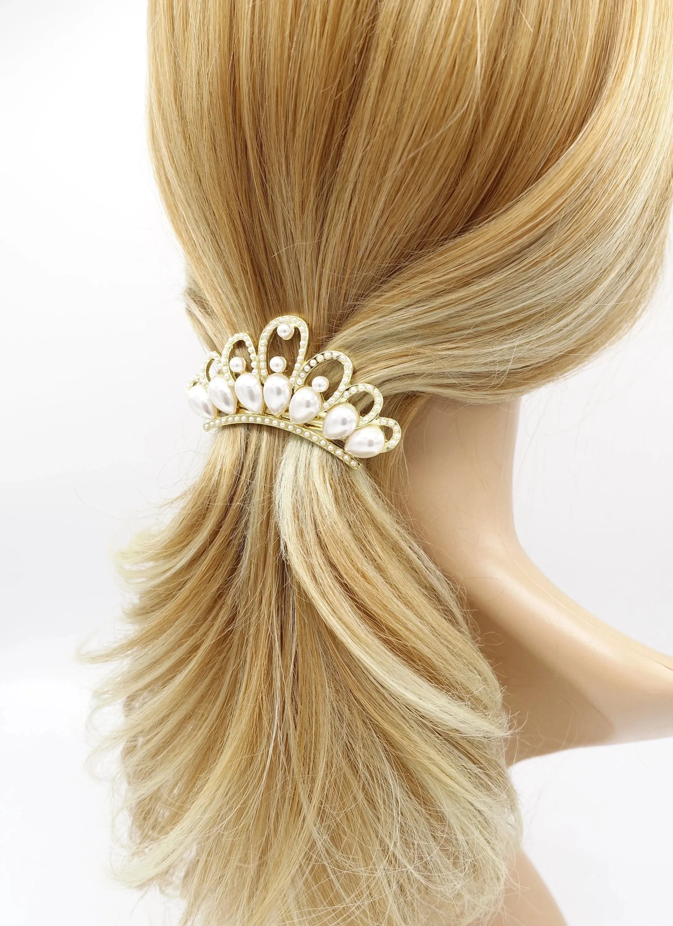 bridal hair barrette, tiara hair barrette, pearl hair barrette, wedding hair barrette for women