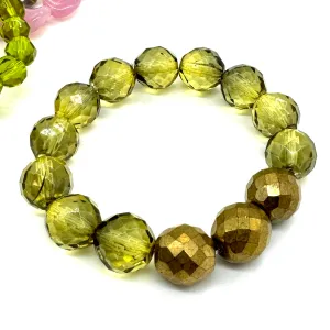 Bronze Sage Luster - Leetie Archival Vintage Glass Stretch Bracelet