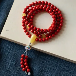 Buddha Stones 108 Mala Beads Natural Cinnabar Amber Keep Away Evil Spirits Bracelet