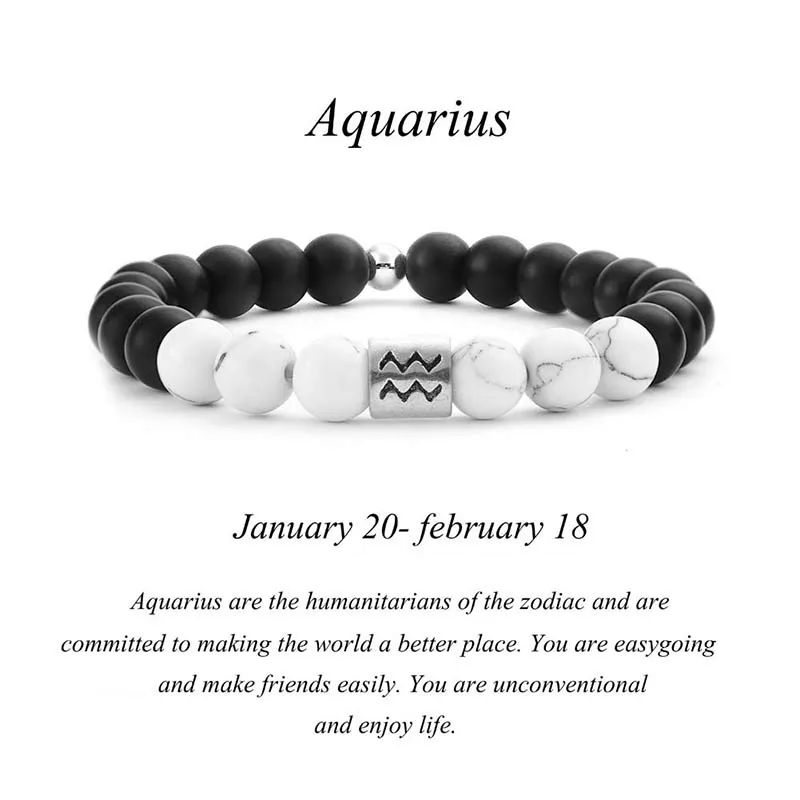 Buddha Stones 12 Constellations of the Zodiac Natural Frosted Stone White Turquoise Bead Fortune Bracelet