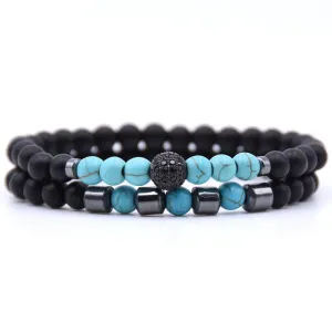 Buddhisttemple Natural Stone Energy Bracelet: Turquoise, Red Pine, White Pine, Black Flash