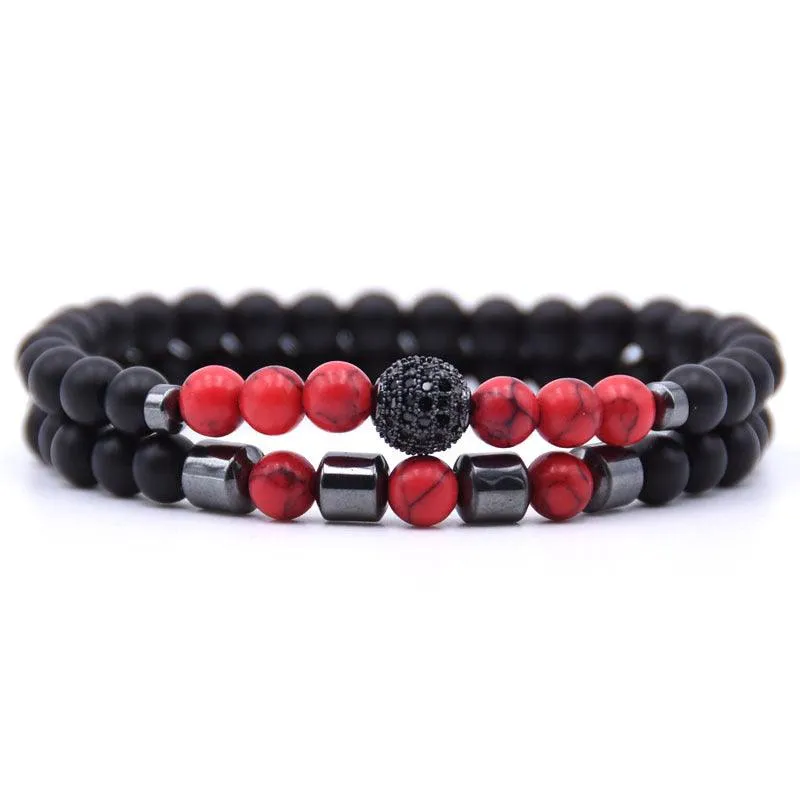 Buddhisttemple Natural Stone Energy Bracelet: Turquoise, Red Pine, White Pine, Black Flash