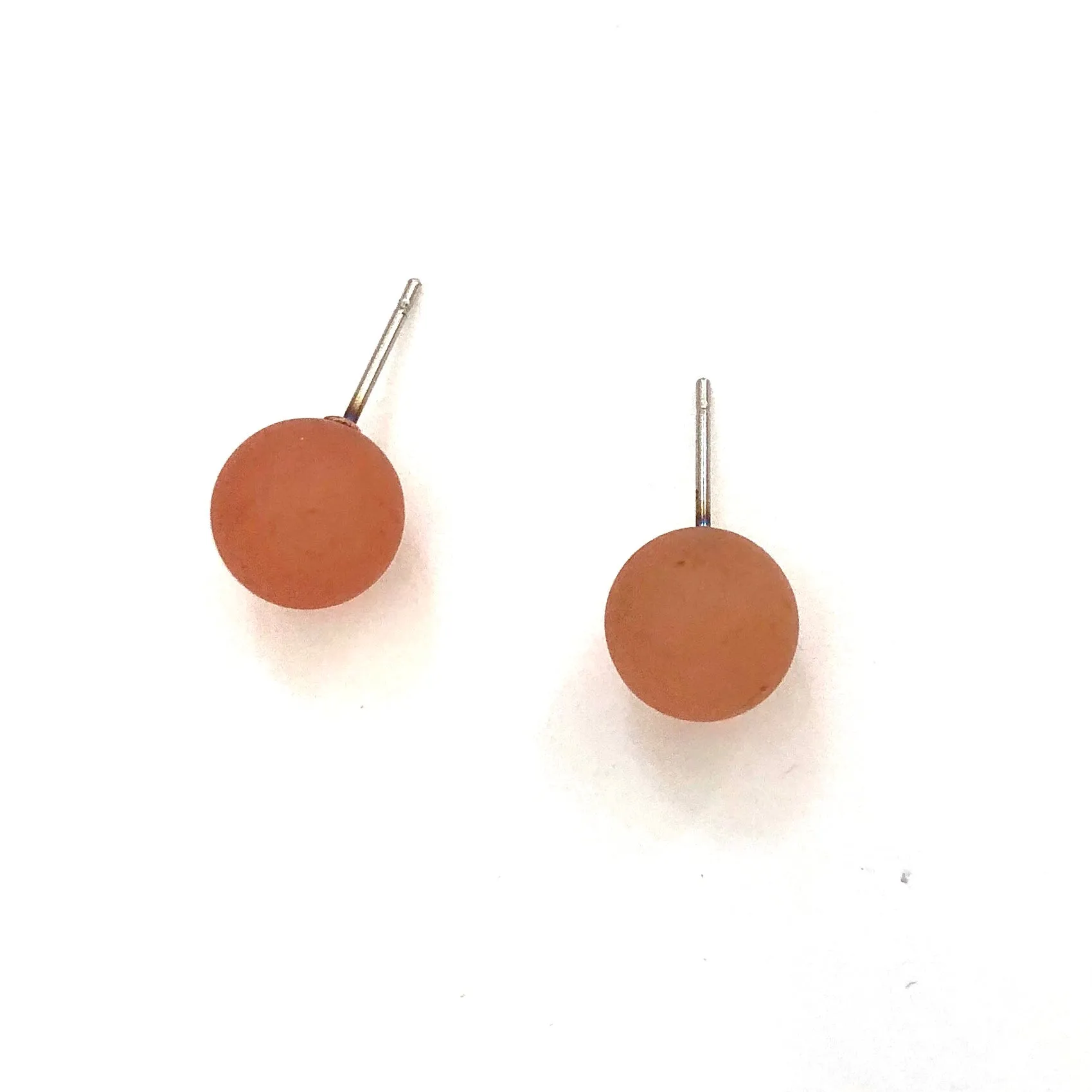 Burnt Coral Petite Frosted Lucite Ball Stud Earrings