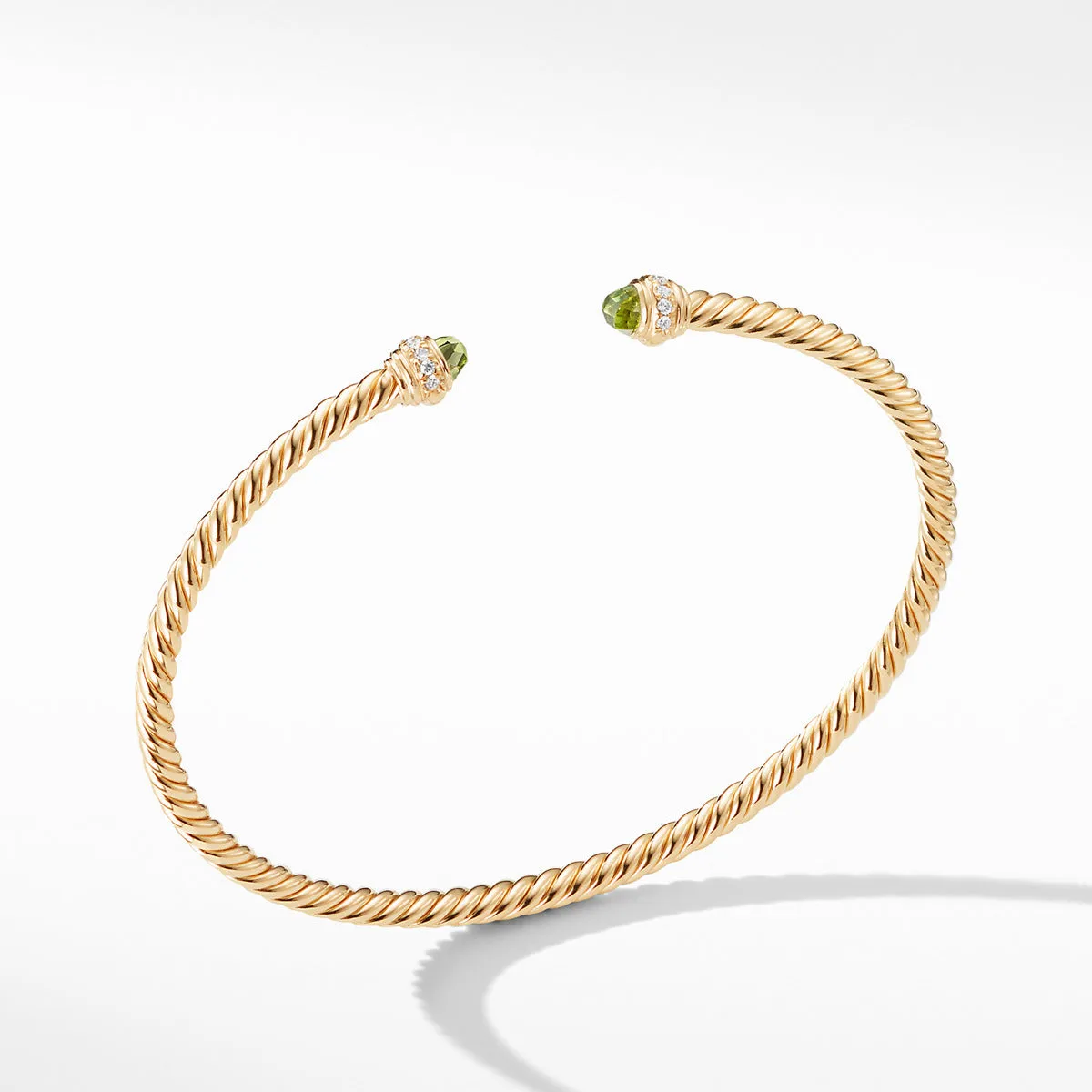 Cable Spira Bracelet in 18K Gold with Peridot and Diamonds