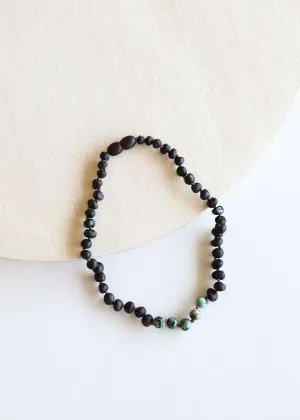 CanyonLeaf - Kids: Raw Black Amber   Turquoise Jasper Necklace