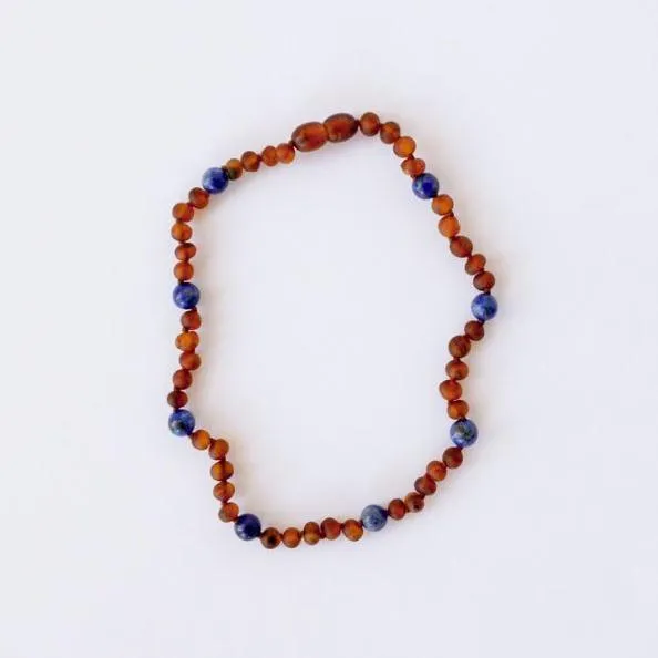 Canyonleaf Kids Raw Cognac Baltic Amber   Lapis Lazuli - Halo Necklace