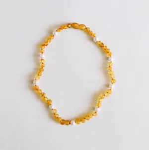 Canyonleaf Raw Honey Amber   Pearl Halo Necklace