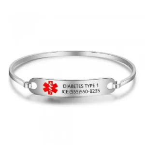 CBA102476 - Personalized Medical Alert Bangle Bracelet, Stainless Steel