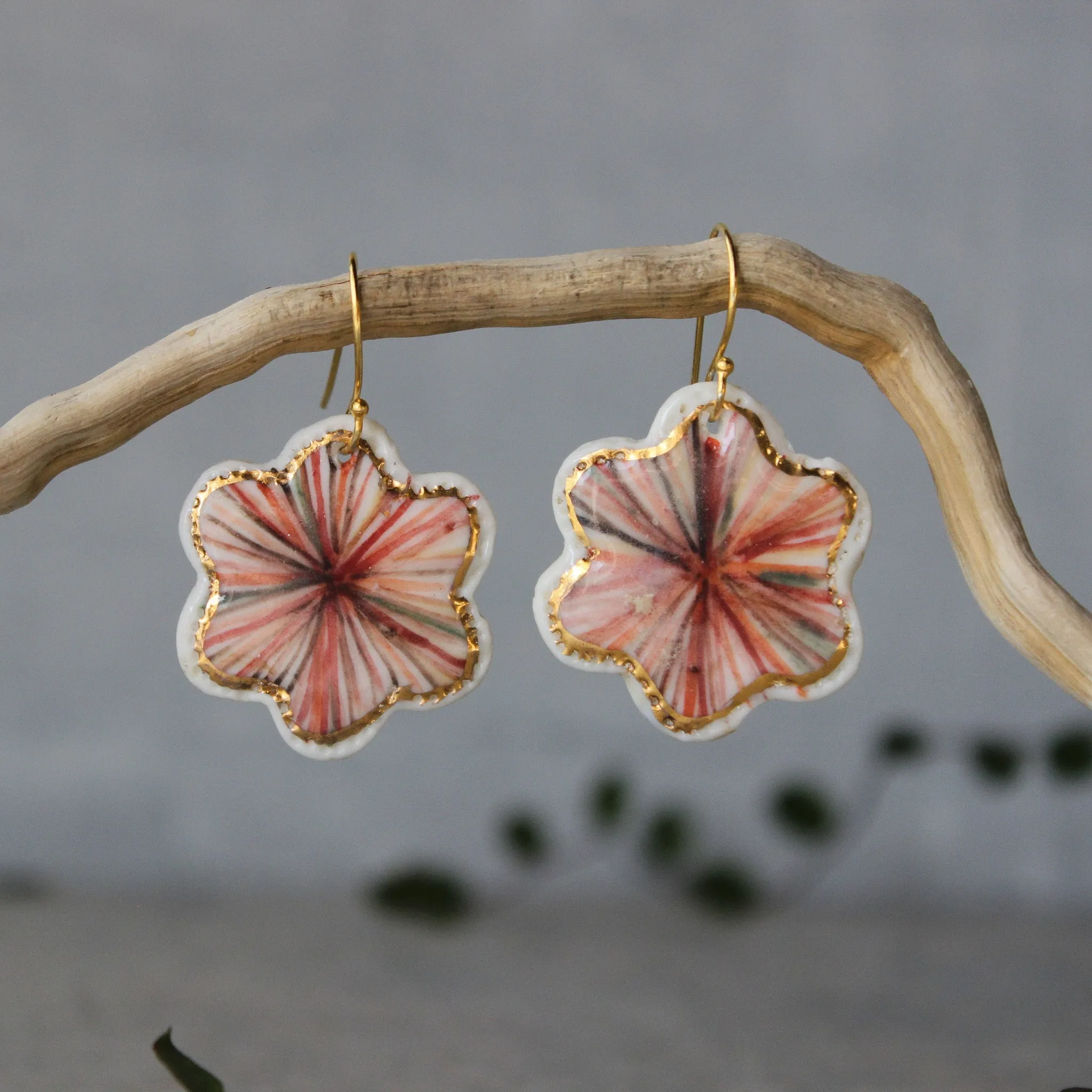 Ceramic Earrings Red Flower