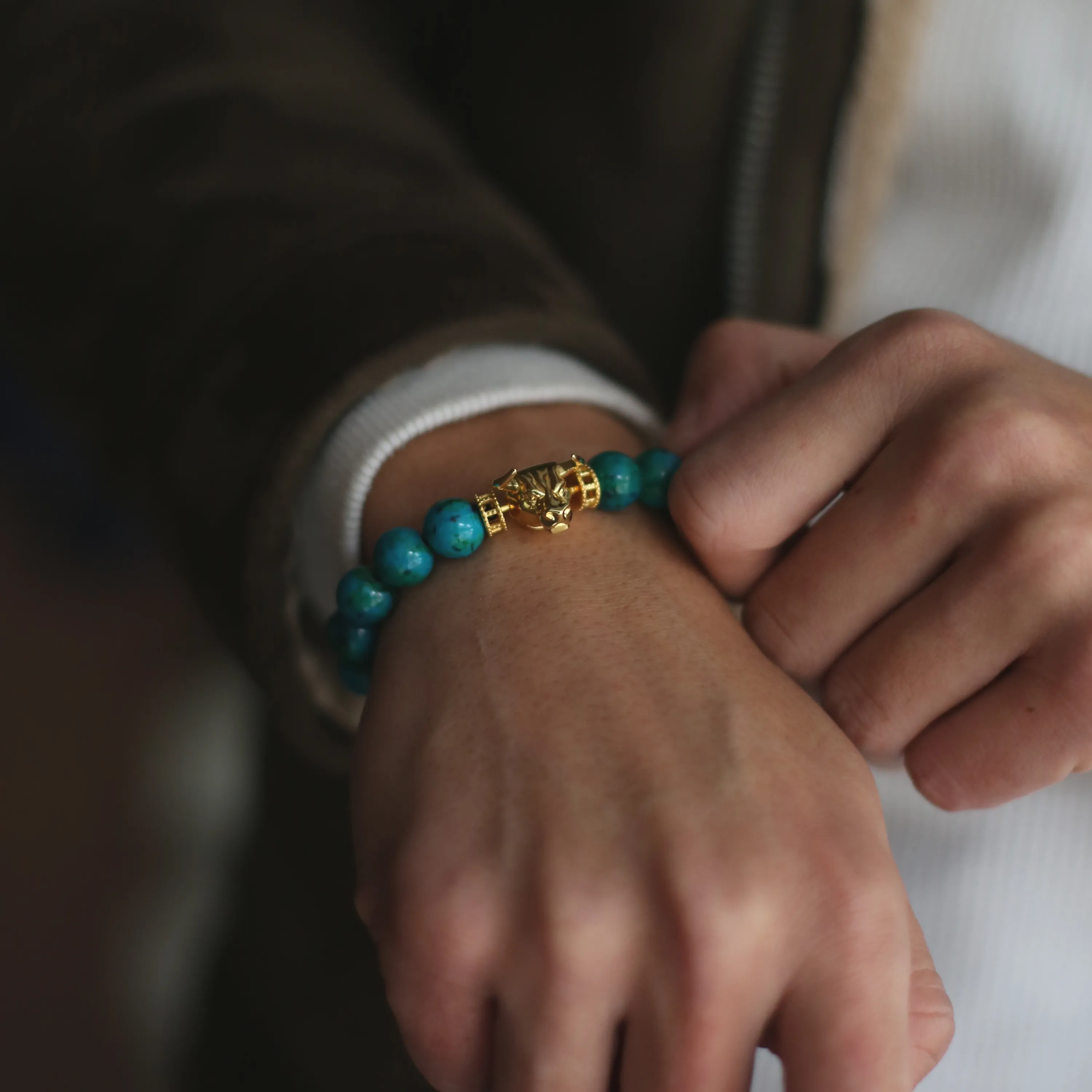 (Chain Only, without charm) Beaded bracelet – Obsidian, Turquoise, Tiger eye crystal