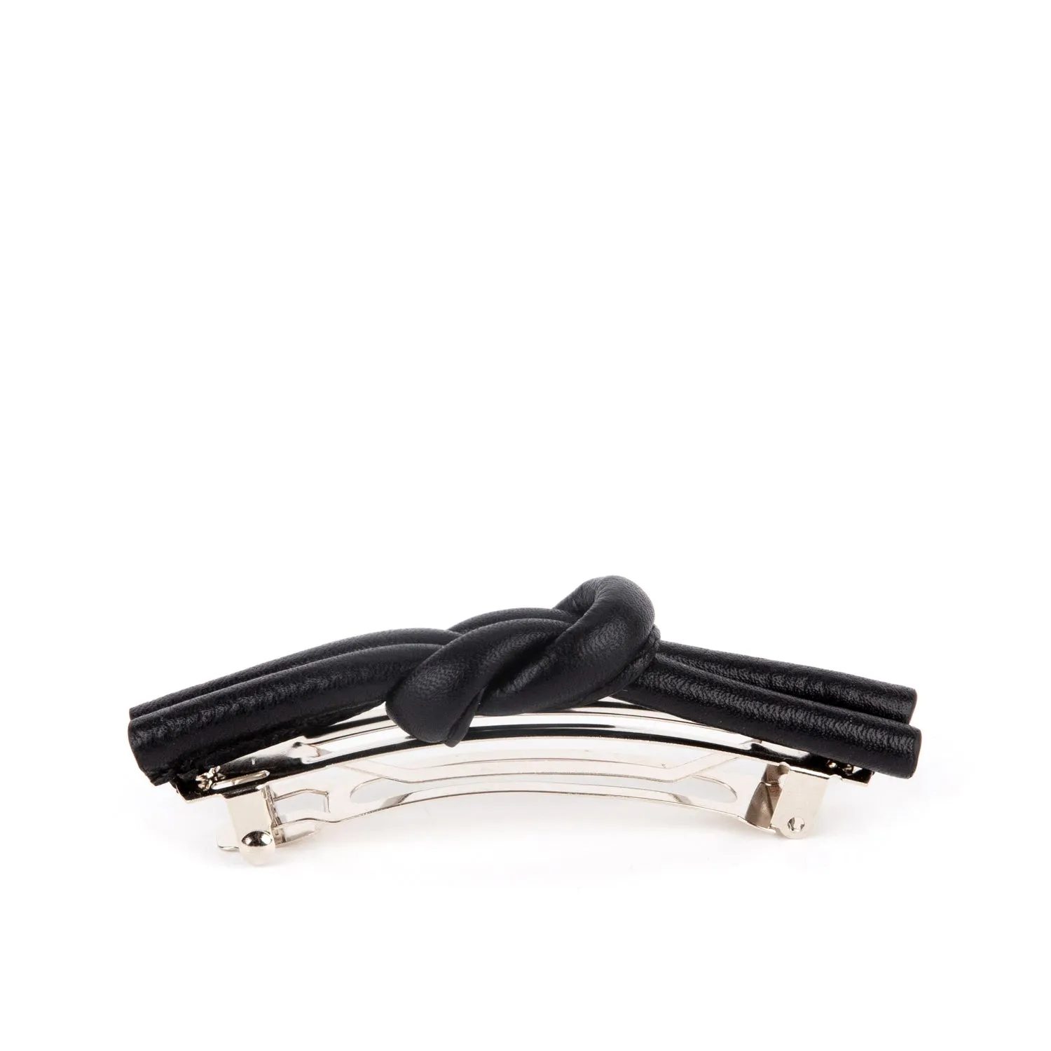 Charlotte Leather Knot Hair Clips, Black