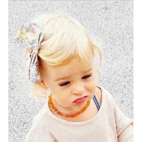 Child Honeysuckle Polished Honey Baltic Amber Pink Agate Gemstone Necklace