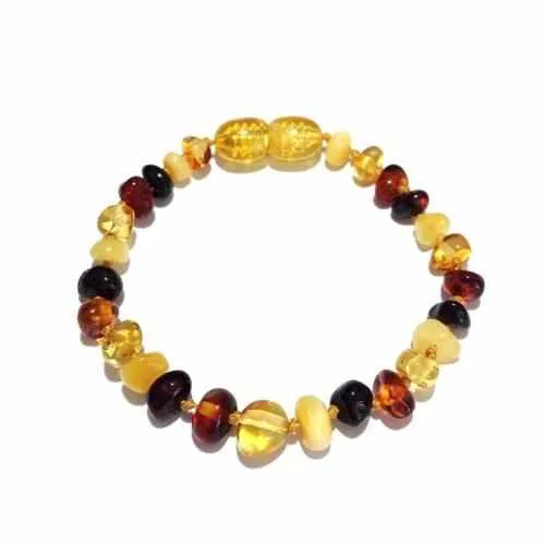 Child Pebble Beach Polished Mixed Baltic Amber Anklet Bracelet