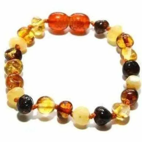 Child Pebble Beach Polished Mixed Baltic Amber Anklet Bracelet