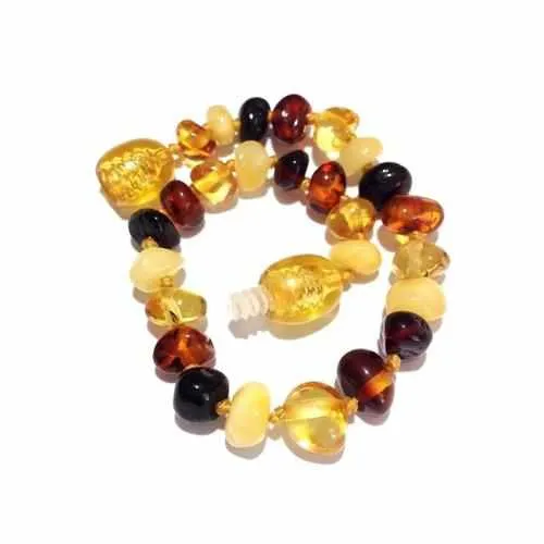 Child Pebble Beach Polished Mixed Baltic Amber Anklet Bracelet