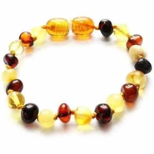 Child Pebble Beach Polished Mixed Baltic Amber Anklet Bracelet