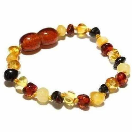 Child Pebble Beach Polished Mixed Baltic Amber Anklet Bracelet