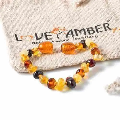 Child Pebble Beach Polished Mixed Baltic Amber Anklet Bracelet