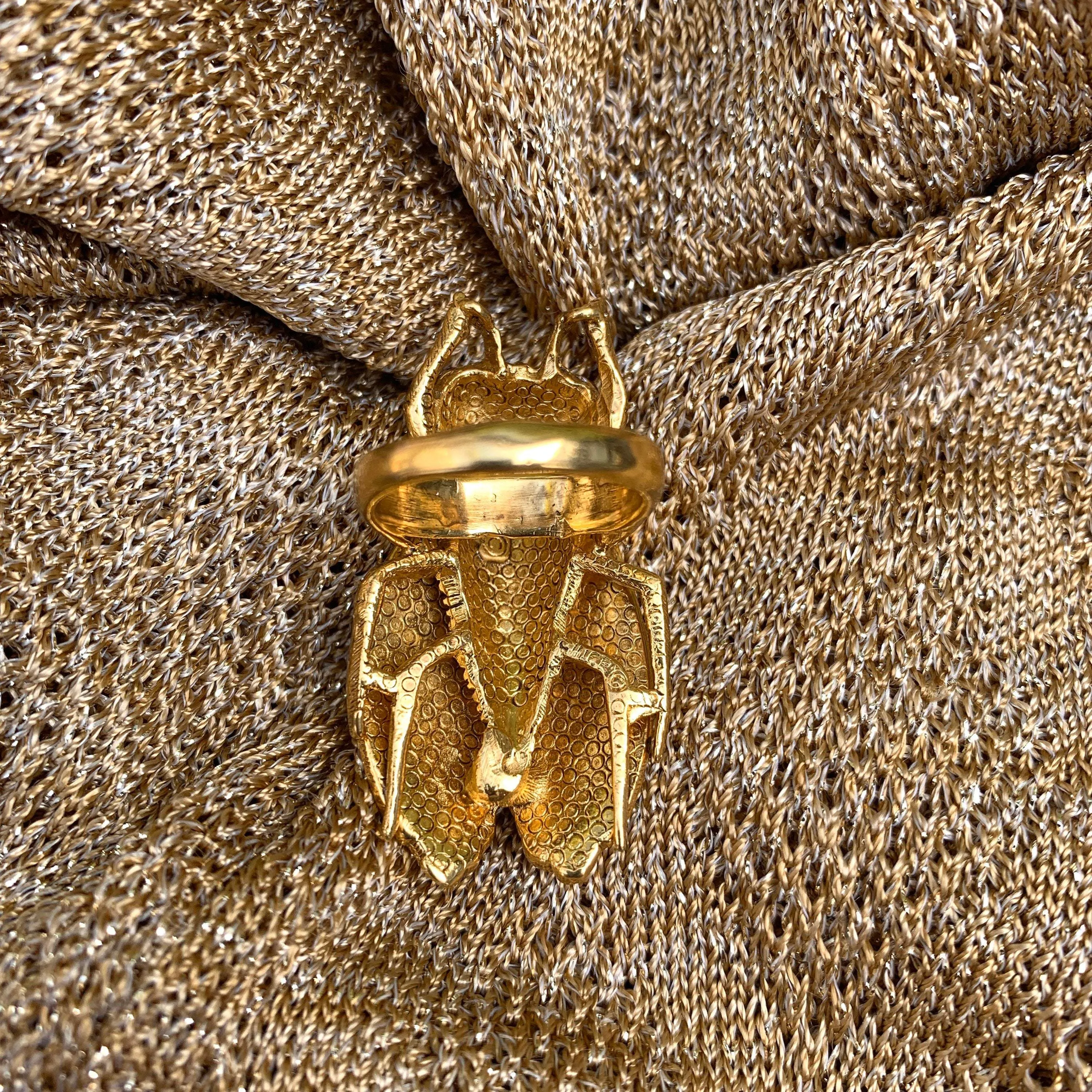 Ciner Cicada Ring Gold Crystal Statment Bug Fly