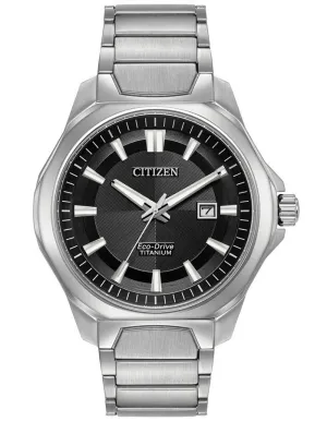 Citizen Eco-Drive Mens Titanium Watch - Black Dial - Bracelet - Date