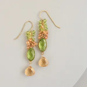 Citrine & Peridot Bezel Cluster Earrings